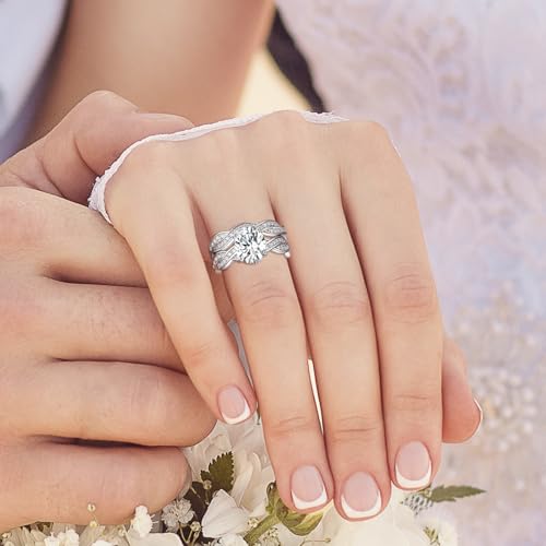 3PCS Wedding Rings for Him and Her,Promise Rings for Couples Men's Tungsten Band & White Gold Plated 4CT Bridal Set with Oval Cut Cubic Zirconia, Solitaire, Infinity Knot Engagement Ring, Promise Rings Couples3