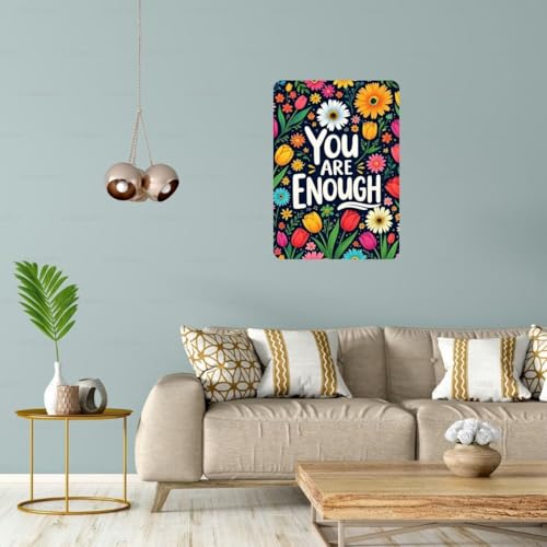 Image of Zesta Bathroom Decor Items Washroom Decor Tin Sign | Aesthetic Posters Wall Poster for Bedroom | Magnetic Cafe Decoration Items / Restaurant Decorations Items | Quirky Home Decor Bar Accent (You Are Enough)