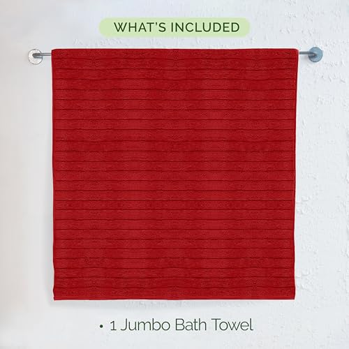 Image of Elegant Comfort 100% Turkish Cotton Corduroy Ribbed Luxury Jumbo Bath Towel Ultra Soft - 35 x 70 Inch - Luxury Spa Premium Hotel Quality Highly Absorbent and Quick Dry Large Bath Towel, Red