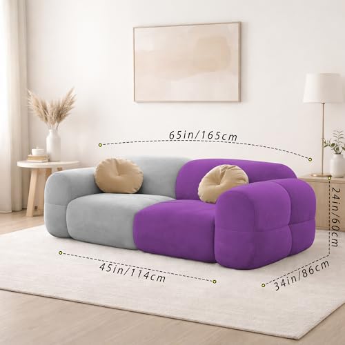 Image of Casaliving Vetras Modern Velvet Bubble Cloud Sofa, Tufted Design Upholstered 2 Seater Sofa Set for Living Room, (Purple Grey Colour) Premium Velvet Fabric Sofa