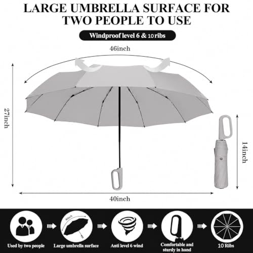 Image of FLYNGO Umbrella for Rain Big Size with Carabiner Handle, UV Coated 3-Fold Travel Umbrella for Sun Protection, Windproof Reinforced 10 Dual Ribs, Automatic Open /Close