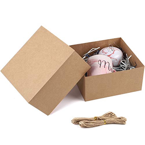 Moretoes Brown Gift Boxes with 66ft Twine 12pcs 8x8x4 Inches Wrapping Boxes, Christmas Gift Boxes, Bridesmaids Proposal Boxes, Kraft Gift Boxes Bulk for Birthday