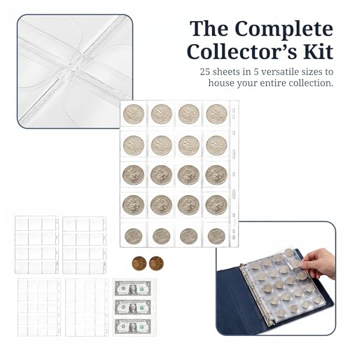 25 hojas para colección de monedas con 535 bolsillos miniatura 2