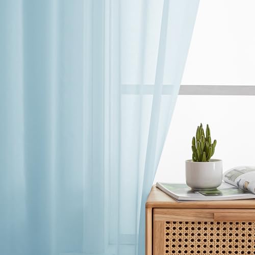 Simplebrand Sky Blue Sheer Curtains 63 Inch Length 2 Panels, Rod Pocket Solid Color Window Sheer Curtain Panels, Elegant Curtains & Drapes for Living Room, Bedroom 2 Panels (42" W x 63" L) - Image 2