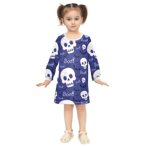 Skull on Purple Girls Dresses Long Sleeve Sweatshirt Dress for Girls Winter Toddler Casual A Line Dresses Size 2-8T4