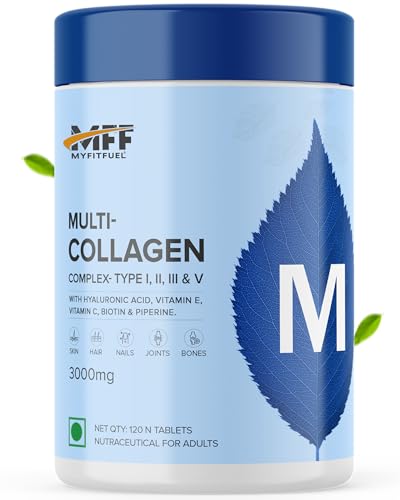 Image of MyFitFuel Multi-Collagen Peptides 3000mg (120 Tablets) +Biotin, Hyaluronic Acid, Vitamin C & Vitamin E. For Women & Men. For Skin, Hair & Nails. Multi Collagen Complex Supplements