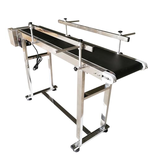 BEILOCKERY 47.2 inch PVC Belt Conveyor 7.9 inch Width Double Guardrails Stainless Steel Frames Belt Conveyor for Conveying Bottles Metal Plastic Bags Cartons 110V 60W(Black Belt)