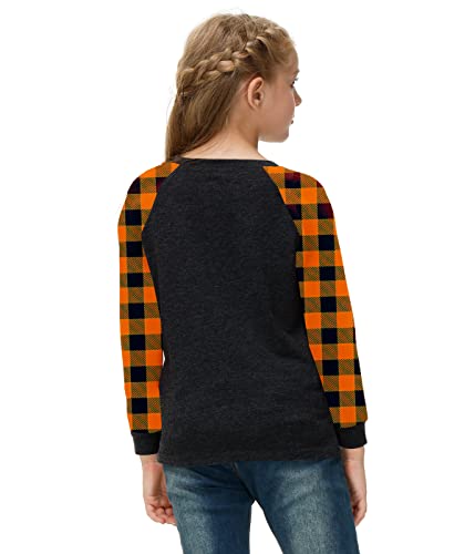 Image of Remimi Girls Thanksgiving Shirts Buffalo Plaid Raglan Tee Cute Turkey Holiday Party Long Sleeve Tshirt 5-14 Years