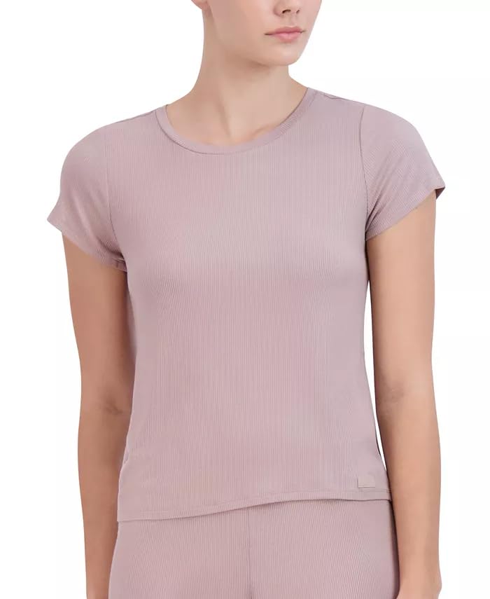 T-shirt de nuit côtelé manches courtes pour femme finitions haut de gamme