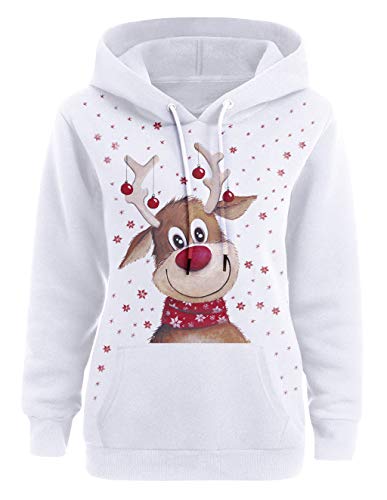 Preisvergleich Produktbild Weihnachten Pullover Damen, Teenager Mädchen Weihnachtspulli Rudolph Rentier Elfe Kapuzen Christmas Sweatshirt Xmas Pulli Schneemann Hoodie Weihnachtspullover Kapuzenpulli Kapuzenpullover (C,5XL)