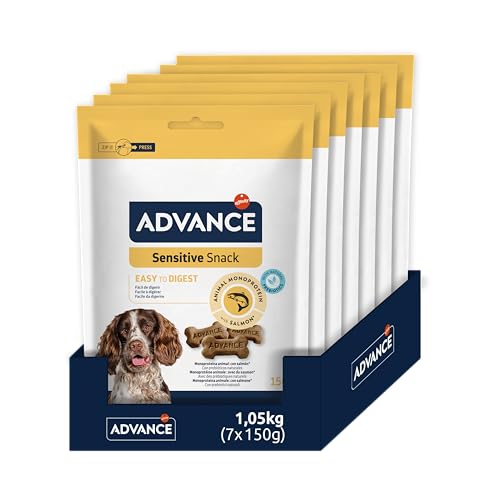 ADVANCE Snacks - Sensitive Snack per Cani con Sensibilitè Digestive e Sintomi Cutanei - Confezione 7 x 150gr - 1050gr