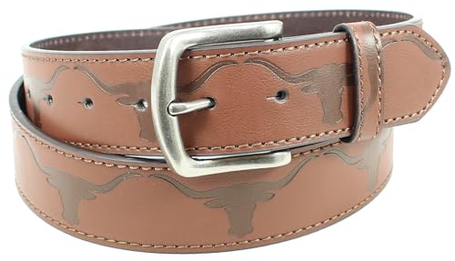 Longhorn Bull Leather Belt Strap and Metal Buckle 1.5" Wide with Snaps - Western Bullhorn2