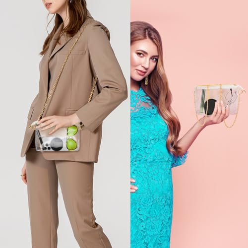 SourceTon Stadium Approved Clear Crossbody Bag for Women - Transparent Purse with Gold Chain, Waterproof Concert Bag for Sporting Events, Music Festivals (20x13x2cm, 120cm Chain)4