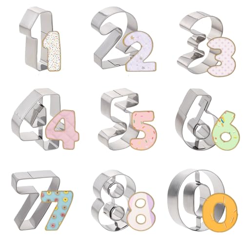 Molain 9 Stück Zahlen Ausstecher, Edelstahl 0-9 Digitaler Keksausstecher buchstaben ausstecher zahlenbackform Ausstechformen für Kekse,Backen,Kuchen Dekorieren,DIY Backform