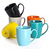 DOWAN Coffee Mugs Set of 6, 14 Ounces Large Handle Mugs for Cocoa, Tea, Women, Men (New Porcelain)