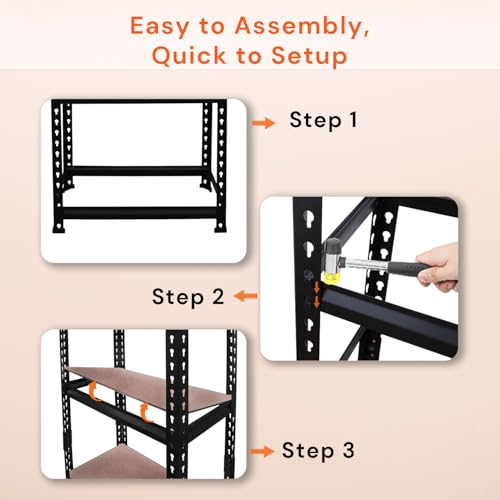Image of BonKaso Adjustable Set of 4-Shelf Metal Storage Shelving Unit, Steel Bootless Rivet Utility Display Rack Garage Shelves, 43 Inches Height(43X 24 X 12 Inc) Black