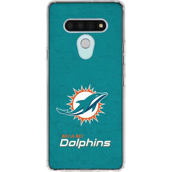Skinit Clear Phone Case Compatible with LG Stylo 6 - Officially Licensed NFL Miami Dolphins Distressed- Aqua Design