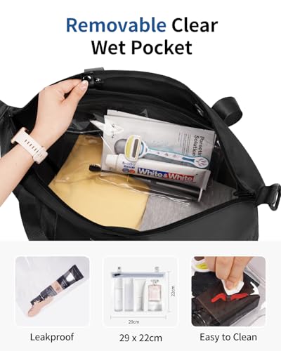 ECOHUB Faltbare Reisetasche Handgepäck, Untersitz Handgepäck Tasche für Flugzeug, Recyceltes PET Weekender Damen Mit Abnehmbar Nass-Tasche, 30L Easyjet handgepäck 45x36x20(Schwarz)