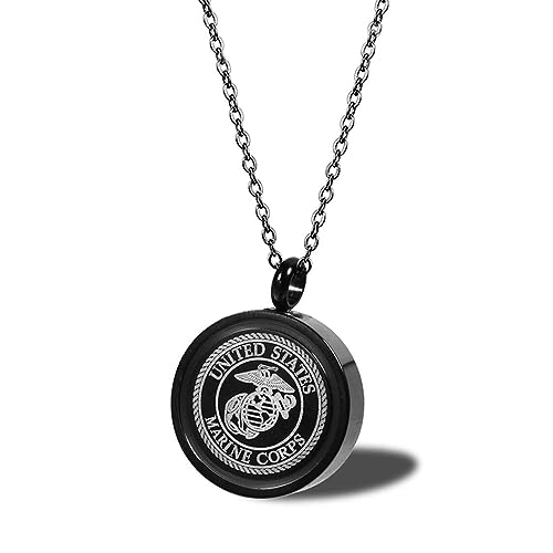 Stainless Steel Black Marine Corps Cremation Jewelry Memorial Keepsake Ashes Navy Air Force Army Urns Necklace Gift with Filling Kit