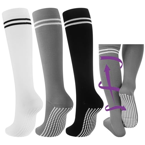 3 Pair Non Slip Compression Socks for Women Men 20-30 Mmhg Anti Skid Graduated Compression Socks