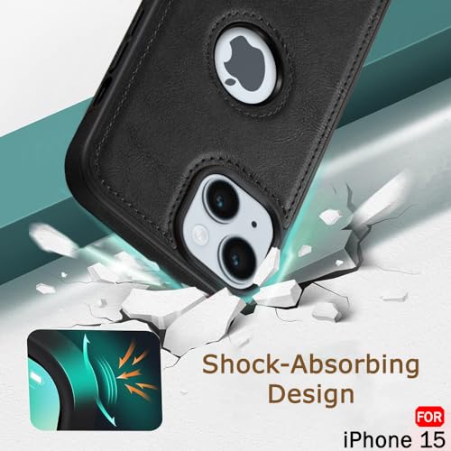 Image of TheGiftKart Genuine Leather Finish Back Cover Case for iPhone 15 | Shockproof Design | Raised Edges for Camera & Screen Protection | Stunning Minimalist Design Back Case Cover (Black Sides, Black)