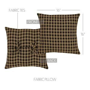Vhc brands black check cotton 16×16 fabric pillow black  urban country home decor
