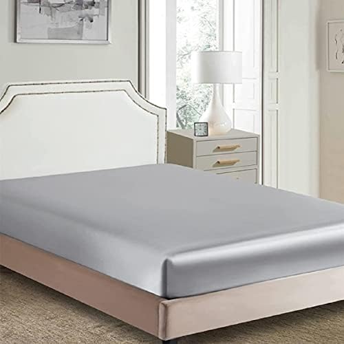 Silky Satin Fitted Sheet - Bottom Sheet - Deep Pocket - Breathability Shrinkage and Fade Resistant-Easy Care -1 Fitted Sheet Only (Gray, Twin/TwinXL)