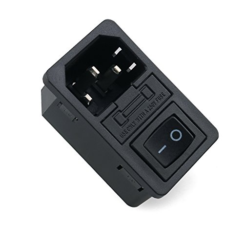 URBEST Inlet Module Plug 5A Fuse Switch Male Power Socket 10A 250V 3 Pin IEC320 C14 (1 Pcs Square)