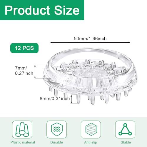 ADERTOS 12 Pack Spiked Caster Cups Clear Furniture Castor Cups Round Carpet Protectors Cups Non Slip Carpet Savers Floor Carpet Protectors for Sofas Tables Chairs Furniture Legs - 50mm Diameter - Image 2