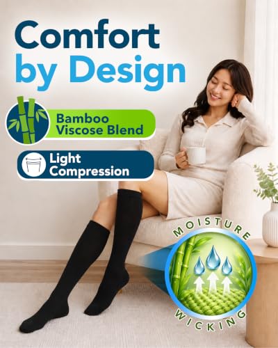 Image of Doctor's Select Bamboo Viscose Light Compression Socks for Women & Men - 3 Pairs, 8-15 mmHg Compression Socks, Knee High