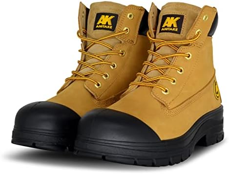 ANITAKE Steel Toe Boots for Men, Work Boots for Men Non-Slip Impact Resistance Electrical Safety Insulation Construction Boots Breathable & Comfortable Mens Work Boots 6inch 100% Leather
