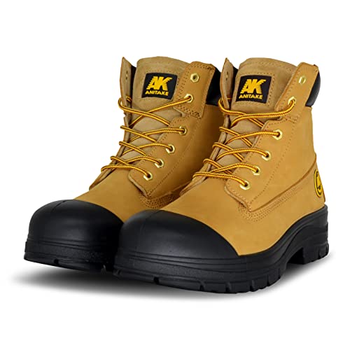 Anitake Steel Toe Boots For Men, Work Boots For Men Non-Slip Impact Resistance Electrical Safety Insulation Construction Boots Breathable & Comfortable Mens Work Boots 6Inch 100% Leather #TOP3