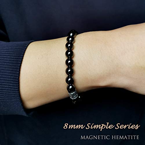 Morchic Magnetic Hematite Stone Stretch Bracelet For Women Men Unisex, Pain Relief Therapy Arthritis Gemstone 8Mm Beads, Balance Root Chakra Prayer Classic Simple Design Birthday Gift 7.5 Inch #TOP4