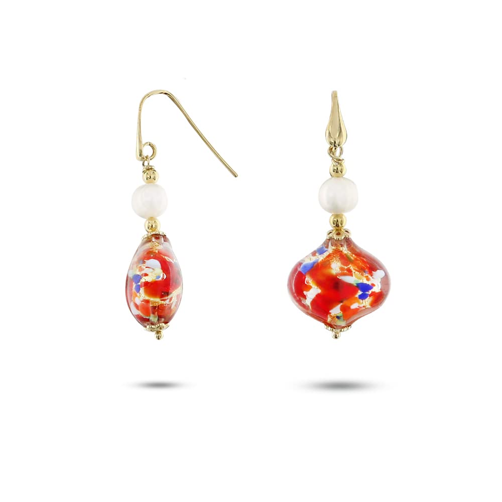 Venetiaurum - Pendientes con Colgante de Cristal Original de Murano, Perlas y Plata 925 - Joya Made In Italy Certificada