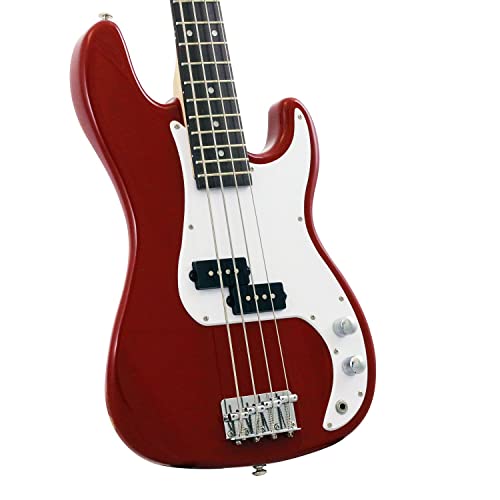 Cnz Audio Pb Mini Electric Bass Guitar - Fiesta Red Finish, Amber Maple Neck, Rosewood Fingerboard #TOP2