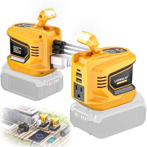 Image of 2PCS Real 200W Power Inverter for DeWalt, LIVOWALNY DC 20V to AC 110-120V Battery Inverter, Portable Battery Adapter Phone Charger Converter 2 USB & 1 Type-C & 1 AC for Camping Essentials (Tool Only)