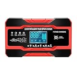 HIJYMNZPQ Vollautomatisches Autobatterieladegerät 12V 10A 24V 5A Intelligentes Schnellladen for AGM Gel NASS Blei-Säure-Batterieladegerät LCD-Display Batteriereparatur(Red)