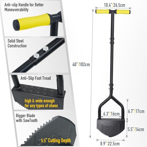 Colwelt Manual Edger Lawn Tool 40-inch, Half Moon Edger Chopper Lawn Tool with V-Shape Serrated Blade, Solid Steel Lawn Edger Tool with Soft T-Grip, Garden Edger for Sidewalk, Grass, Yard, Landscape - Image 8