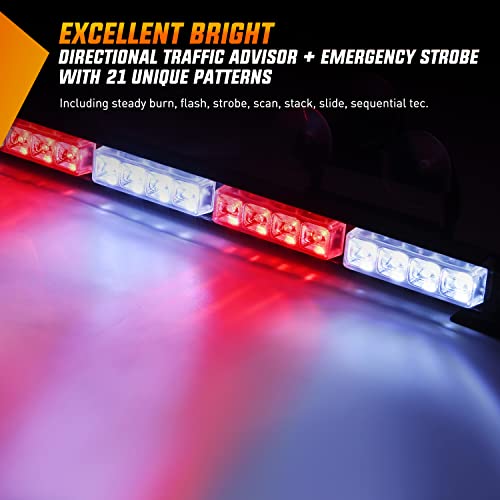Image of Nilight 35 Inch LED Traffic Advisor Emergency Strobe Light Bar,Red White | 32 LED, 21 flash patterns, directional warning Light with cigarette lighter plug for truck construction and service vehicle