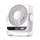 Ventilatore da tavolo, ricaricabile, con 199 livelli di velocità, testa inclinabile regolabile a 120°, display a LED, per ufficio, camera da letto, esterni (bianco)