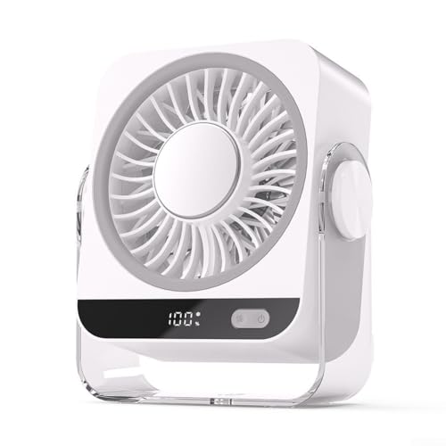 Image of Desk Fan, Rechargeable Table Fan with 199-Speed Levels 120° Adjustable Tilt Head LED Display for Office Bedroom Outdoor(white)
