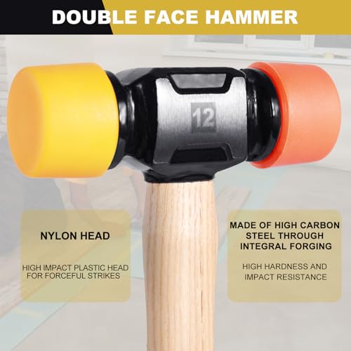 LOZAGU 12oz Mallet Hammer with Tapping Block, Double-Face Nylon & Plastic hammer, Soft Face Hammer - Thumbnail 4