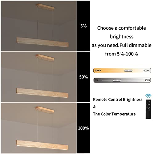 Yisdesign 2022-0901 47 Inch 36W Led Pendant Light Solid Ash Wood Linear Pendant Light Dimmable Dining Room Light Fixture Linear Chandelier thumb #5
