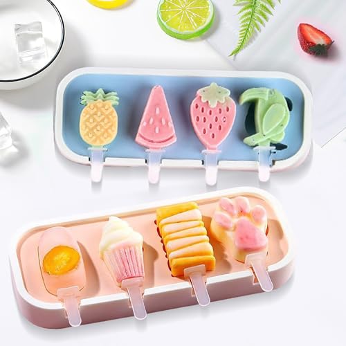 Image of Popsicles Molds, Mini Popsicles Molds for Kids Baby Cute Shapes Silicone Popsicle Molds BPA Free Reusable Ice Cream Mold Popsicle Maker Homemade DIY Set (2Pcs Pineapple&Paws)