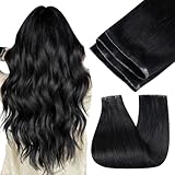 Picture of Easyouth Butterfly Weft Hair Extensions Black Pu Hole Weft Extensions Real Human Hair Jet Black Sew in Real Hair Extension for Women 22 Inch 100g Genius Wefts Remy Human Hair Extension Add Length