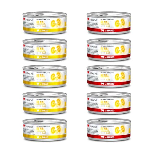 MIX Metabolic Balance CAT RENAL 10 lattine da 85g: 5 scatolette di RENAL Pollo + 5 scatolette di RENAL Manzo | alimento specifico per gatti | patè
