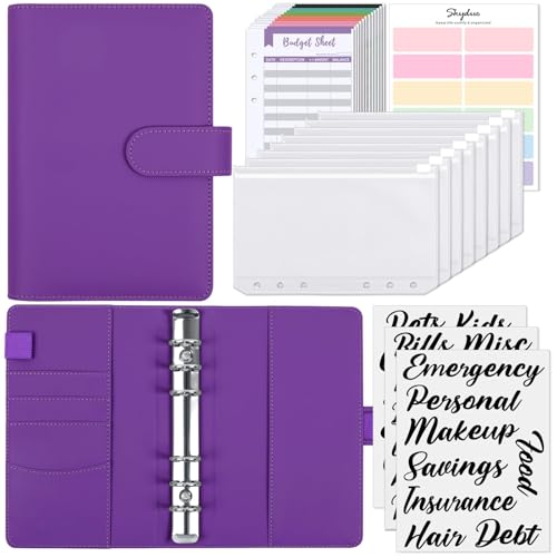 Image of SKYDUE Budget Binder, Money Saving Binder with Zipper Envelopes, Cash Envelopes and Expense Budget Sheets for Budgeting (Violet)