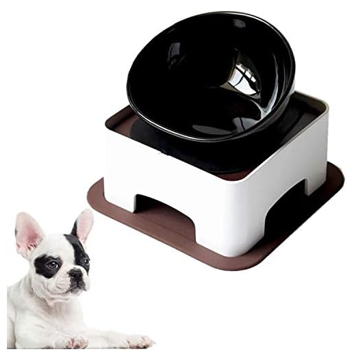 JYHY Bulldog Bowl Ceramic Dog Food Bowl - Dog Cat Dish Wide Mouth Dog Bowl Pet Sterile Tilted Pet Feeder with Anti-Skid Rubber Mat (M/1.5 Cup(Black Bowl))