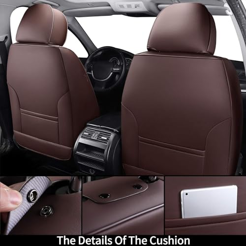 Image of Coverado Car Seat Covers Full Set, 5 Seat Leather Seat Covers for Cars, Car Seat Protector with Lumbar Support, Waterproof Seat Covers Universal Fit for Most Cars SUV Trucks (Coffee)
