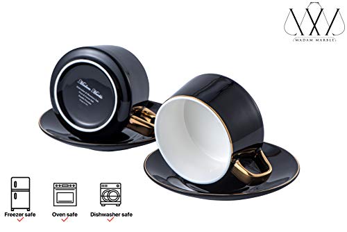 image for MADAM MARBLE Set of 6 (8.5 oz) Cups and Saucers with gold trim and gif